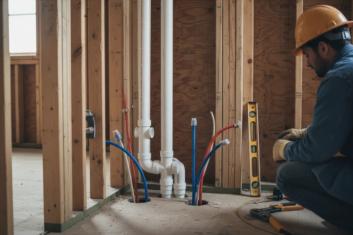 Drain and supply rough-in during Leak Detection in Moss Point
